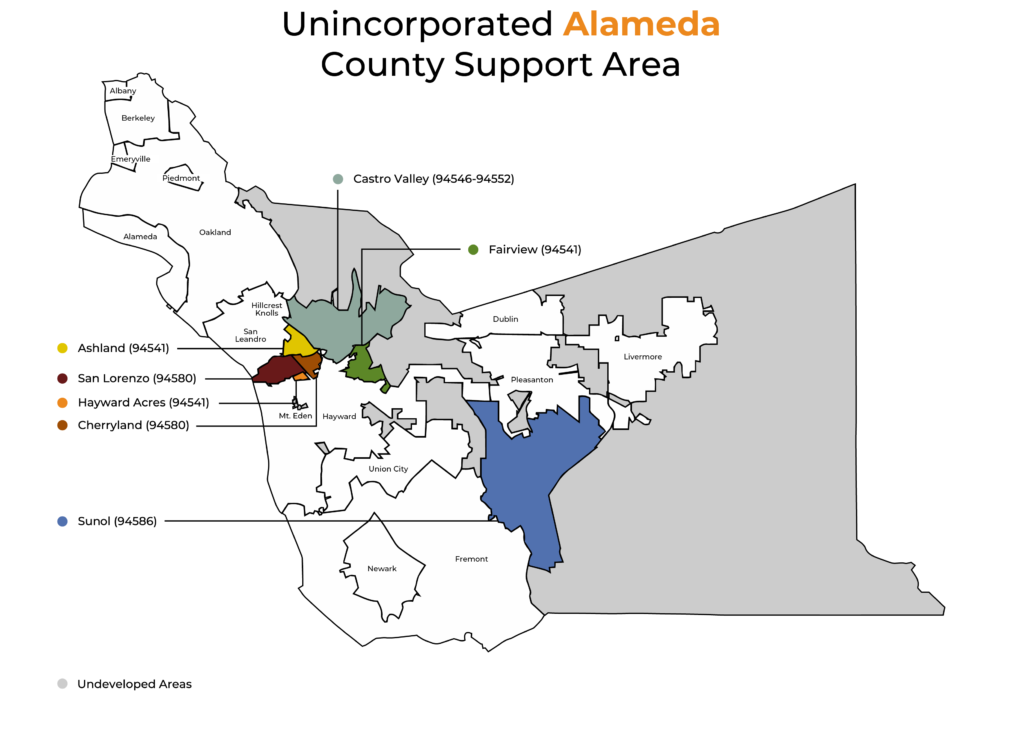 HPRC Coverage map depicting unincorporated areas of Alameda County